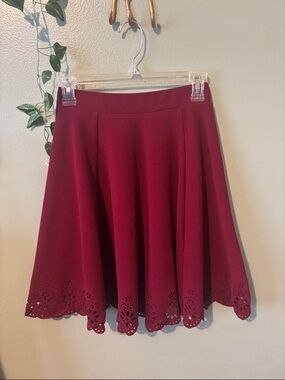 Grace Karin Burgundy Laser-Cut Skater Skirt